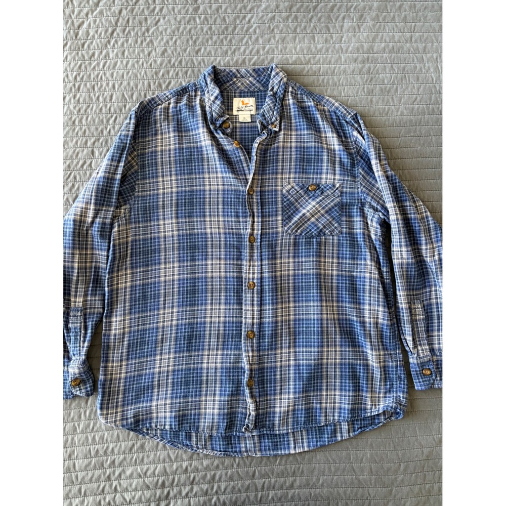 Field & Stream Mens XL Blue White Plaid Flannel Button Down Shirt 100% Cotton - Picture 2 of 7